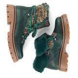 Ankle boots in Dark Green Calfskin and Jacquard Fabric