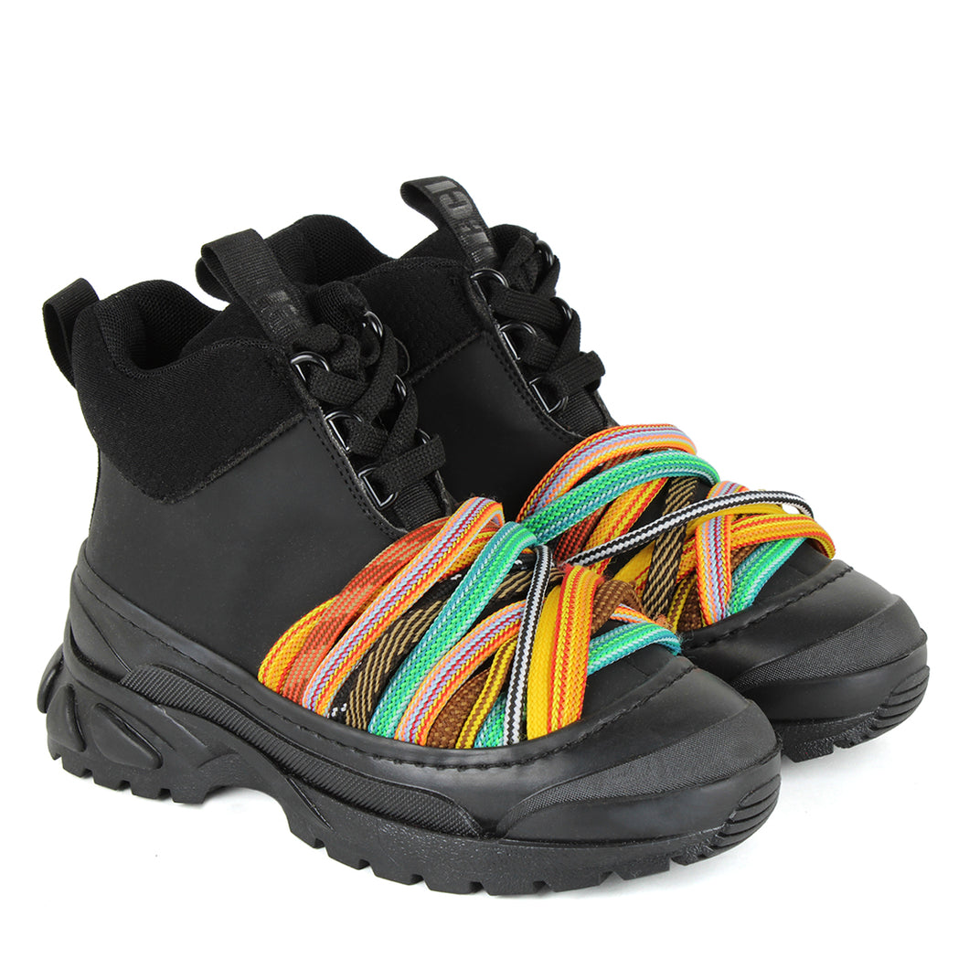 Chunky sneakers in black rubber and multicolor details