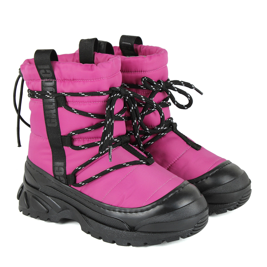 Mountain Boots in black rubber and fuxia technical materials