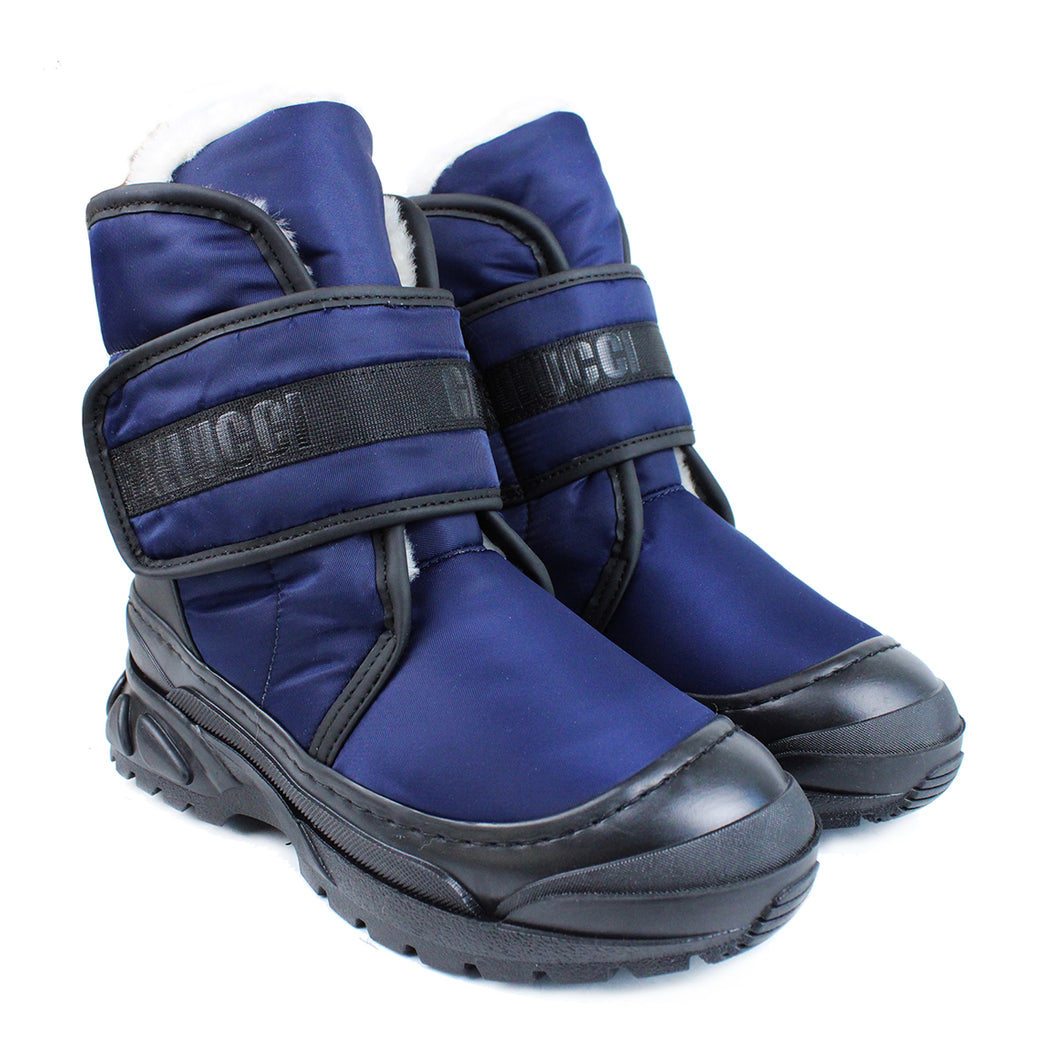 Mountain Boots in black rubber and blu technical materials with velcro