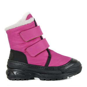 Mountain Boots in black rubber and fuxia technical materials with velcro