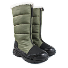 Load image into Gallery viewer, Mountain boots in black rubber and khaki technical materials with warm lining
