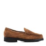 Loafers in Brown Suede Leather and Sheepskin Lining