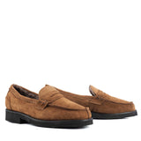 Loafers in Brown Suede Leather and Sheepskin Lining
