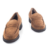 Loafers in Brown Suede Leather and Sheepskin Lining