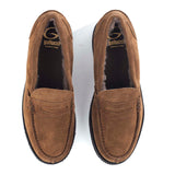 Loafers in Brown Suede Leather and Sheepskin Lining