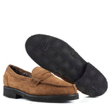 Loafers in Brown Suede Leather and Sheepskin Lining