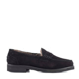 Loafers in Black Suede Leather and Sheepskin Lining