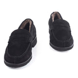 Loafers in Black Suede Leather and Sheepskin Lining