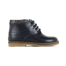 Load image into Gallery viewer, High blue leather shoes with tartan detail
