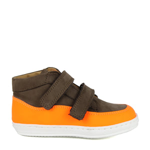Dark Brown High-top Sneakers and orange flou