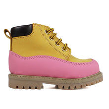 Load image into Gallery viewer, Toddler Ankle Boots in mais nabuk and pink rubber detail
