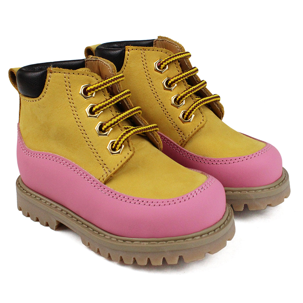 Toddler Ankle Boots in mais nabuk and pink rubber detail