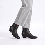 Ankle Boots in Black Calfskin Leather with front zip
