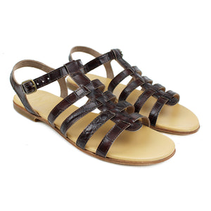 Multistrap Sandals in brown croco-style leather
