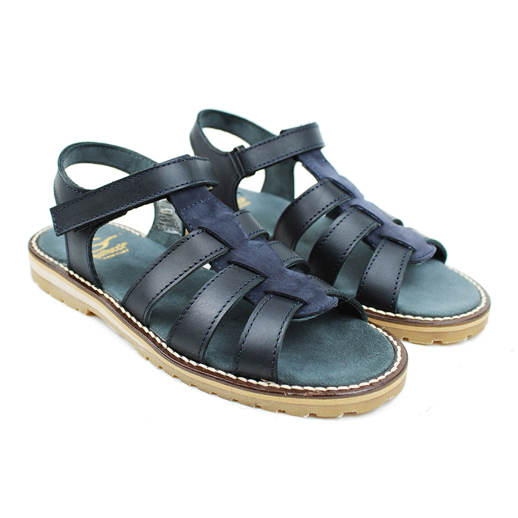 Spider Sandals in navy calf leather with nubuk details