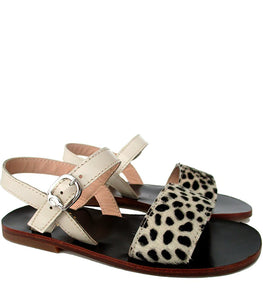 Sandals in Beige Patent Leather and Animalier Effect Pony Hair Leather