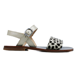 Sandals in Ecru animalier pony leather and beige patent leather