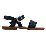 Sandals in navy woven leather and rubber sole