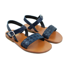 Load image into Gallery viewer, Sandals in navy woven leather and rubber sole
