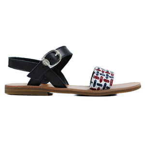 Sandals in white/navy/red woven leather and rubber sole