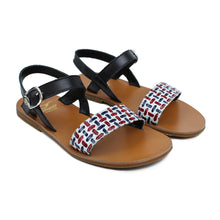 Carica l&#39;immagine nel visualizzatore di Gallery, Sandals in white/navy/red woven leather and rubber sole
