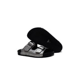 Slipper in Silver Glitter Leather with Black Rubber Sole