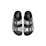 Slipper in Silver Glitter Leather with Black Rubber Sole