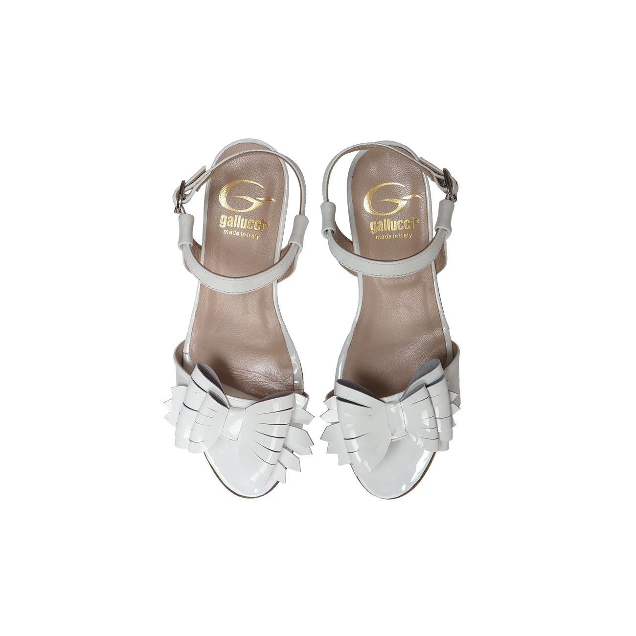 Heeled Sandals in White Patent Leather with Bow