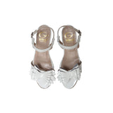 Heeled Sandals in White Patent Leather with Bow