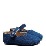 Baby Girls Newborn Shoes in Denim with a Little Diamond