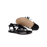 Sandals in Black Calf Leather with Black Tassels