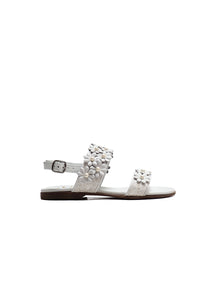 Sandals in White Dots Glitter Effect and  Floral Accessories