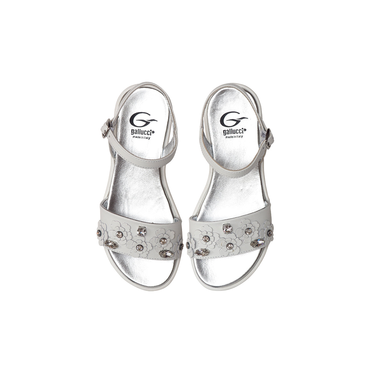 Sandals in White Calf Leather and Floral Accessories with Big Rubber Sole