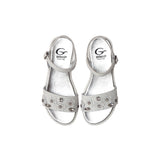 Sandals in White Calf Leather and Floral Accessories with Big Rubber Sole
