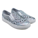 Slip On in silver leather and suede with bright studs