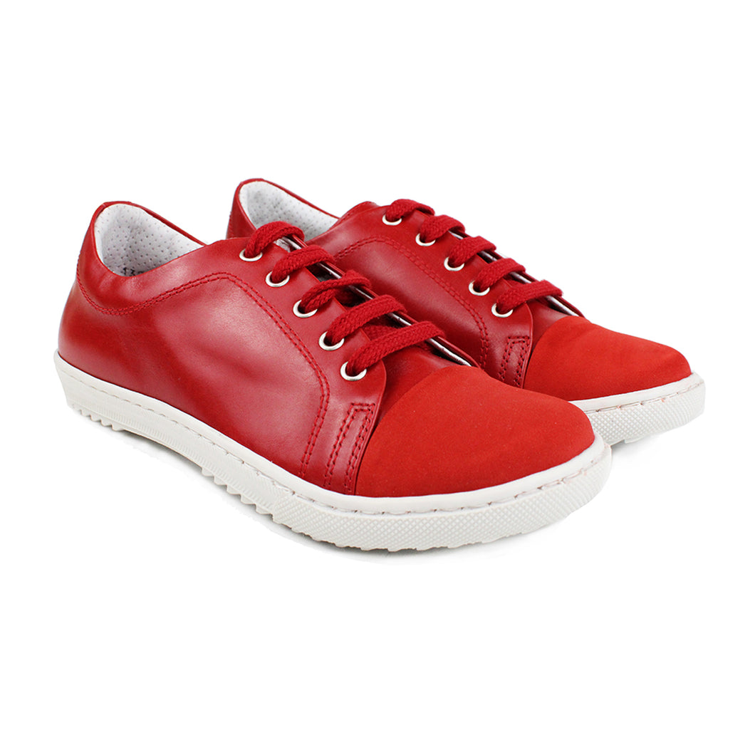 Sneakers in red calf leather and white rubber soles