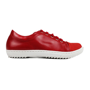 Sneakers in red calf leather and white rubber soles