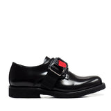 Derby in Black Calf Leather with Black and Red Plastic Lock