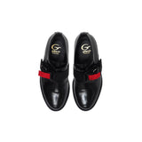 Derby in Black Calf Leather with Black and Red Plastic Lock