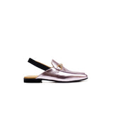 Slipper in Metallic Effect Pink Calf Leather with Black Elastic Band