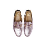Slipper in Metallic Effect Pink Calf Leather with Black Elastic Band