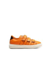 Triple Strap Sneakers in Orange Calf Leather