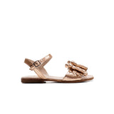 Sandals in Metallic Pink Python Effect Leather with Bow