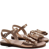 Sandals in Metallic Pink Python Effect Leather with Bow