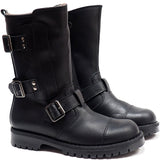 Triple buckles boots in black calf leather with fur