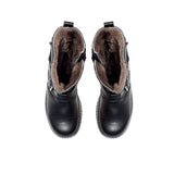 Triple buckles boots in black calf leather with fur