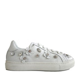 Sneakers in White Calfskin Leather with Floral Accessories