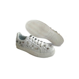 Sneakers in White Calfskin Leather with Floral Accessories