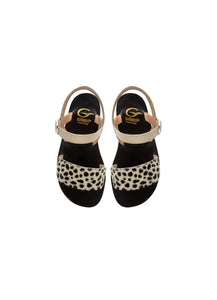 Sandals in Beige Patent Leather and Animalier Effect Pony Hair Leather
